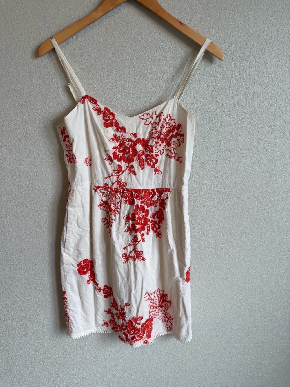 J Crew white & red floral embroidery sun dress